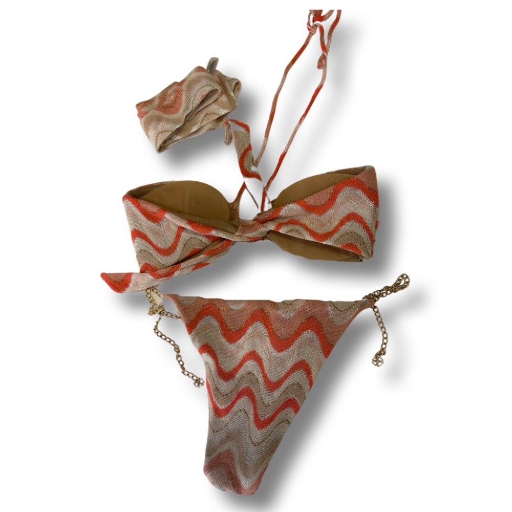 DEVON WINDSOR Zigzag Bikini in Orange and Cream - Picture 2 of 5